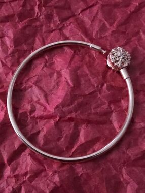 Pandora Silver Hinged Bangle with Crystal Pavé Sphere